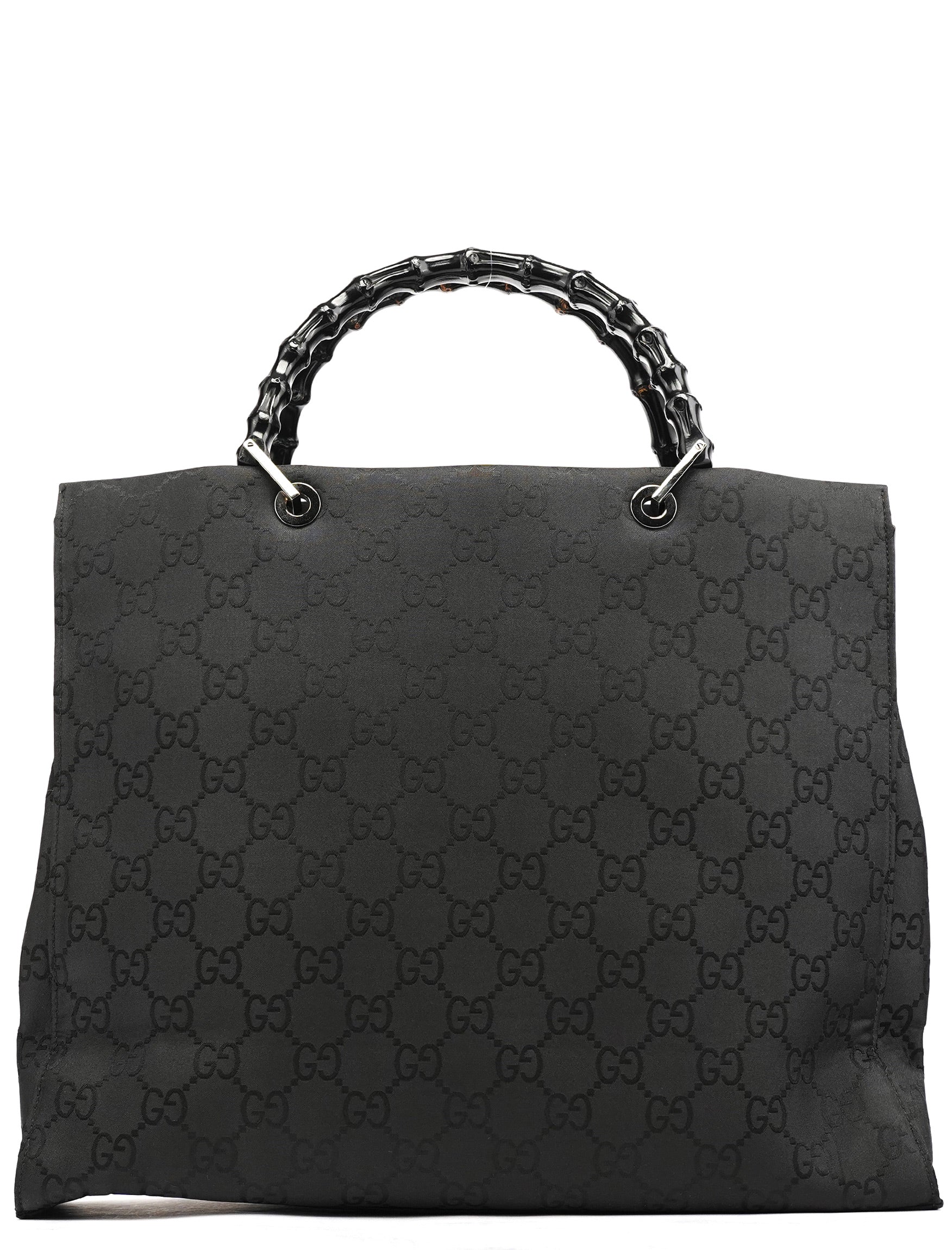 002 1015 Black GG Bamboo Tote Bag