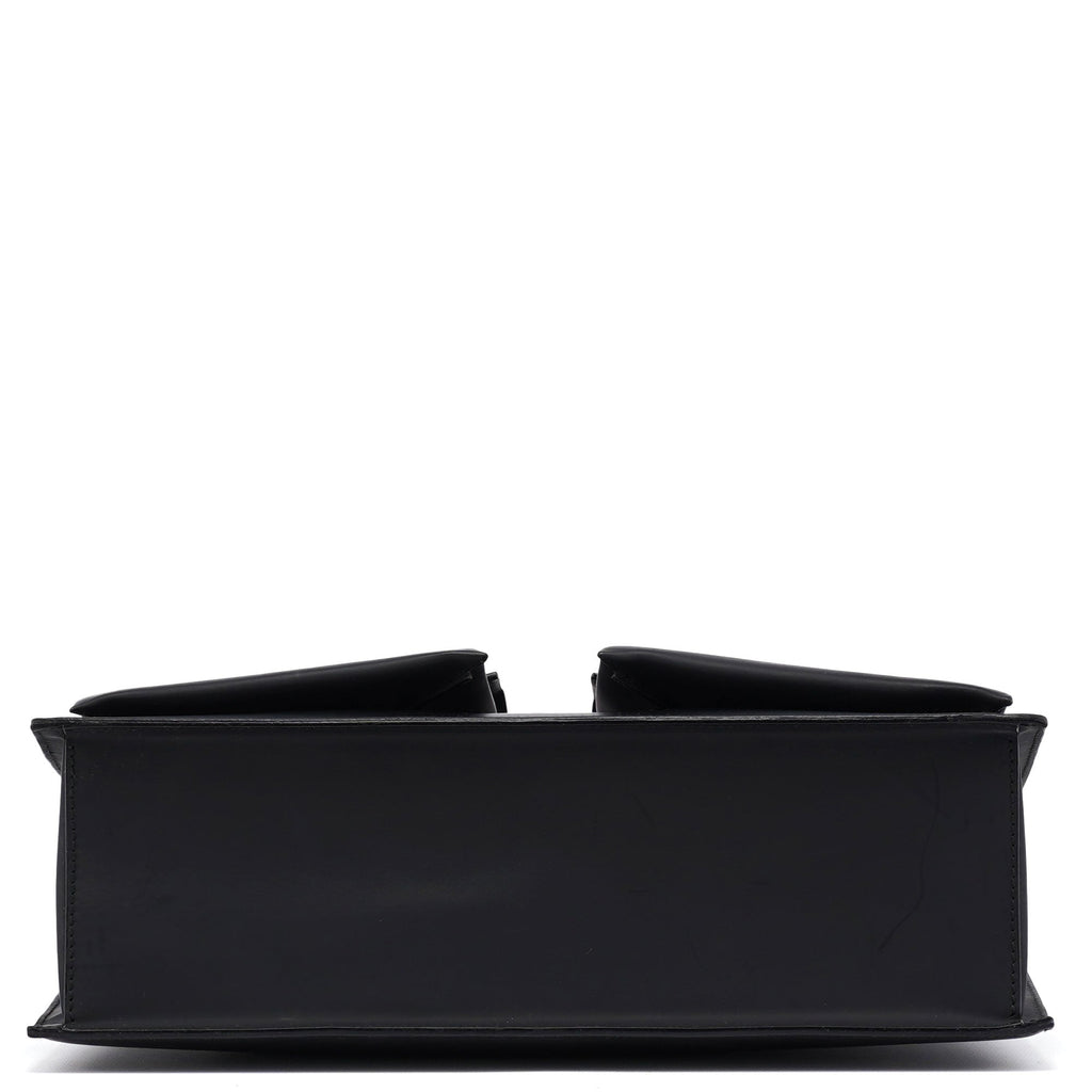 002 1021 Matte Black Leather Dual Pocket Tote Bag