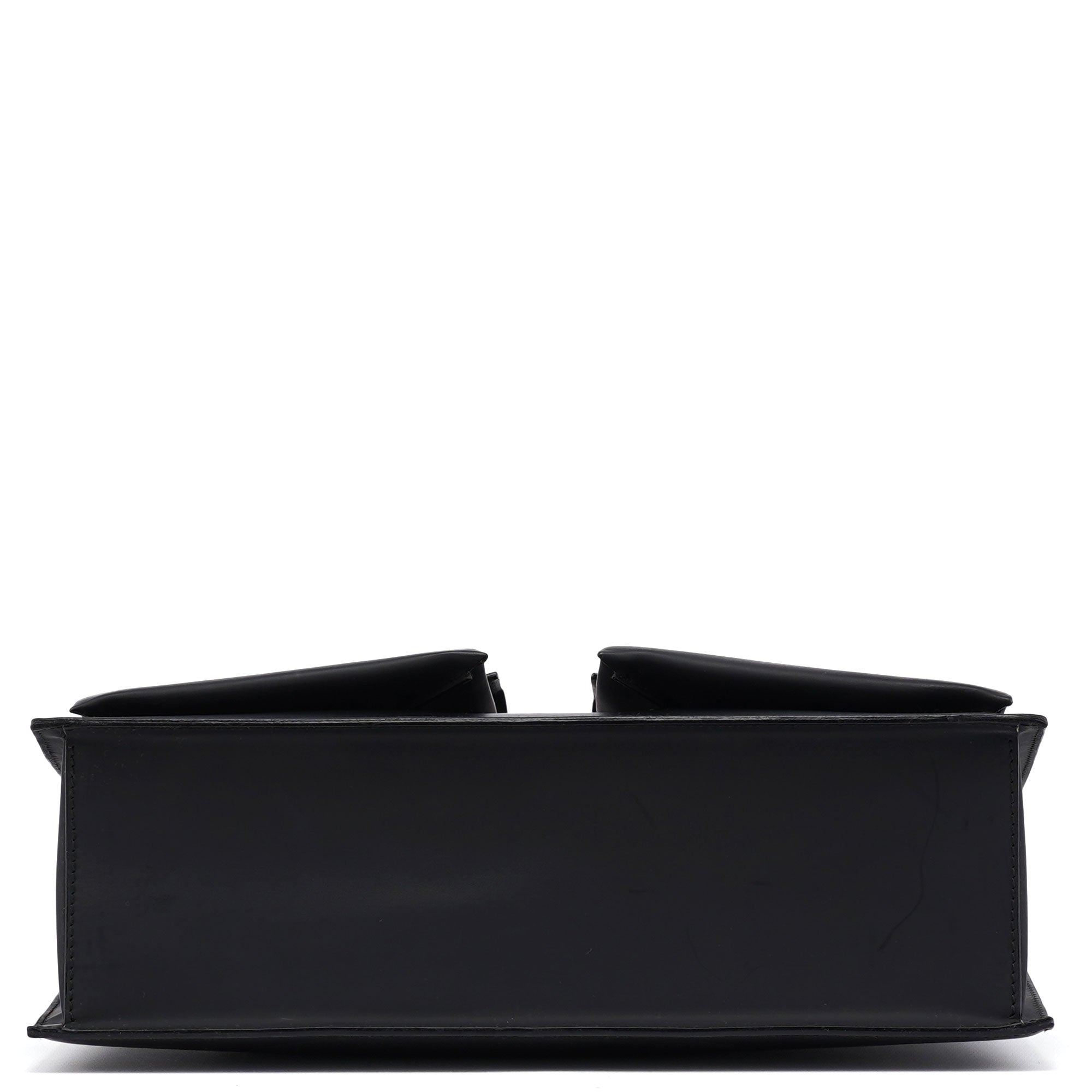 002 1021 Matte Black Leather Dual Pocket Tote Bag