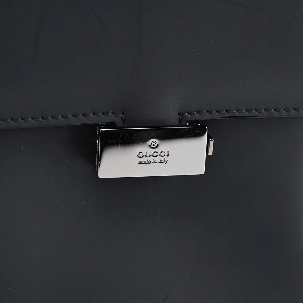 002 1021 Matte Black Leather Dual Pocket Tote Bag