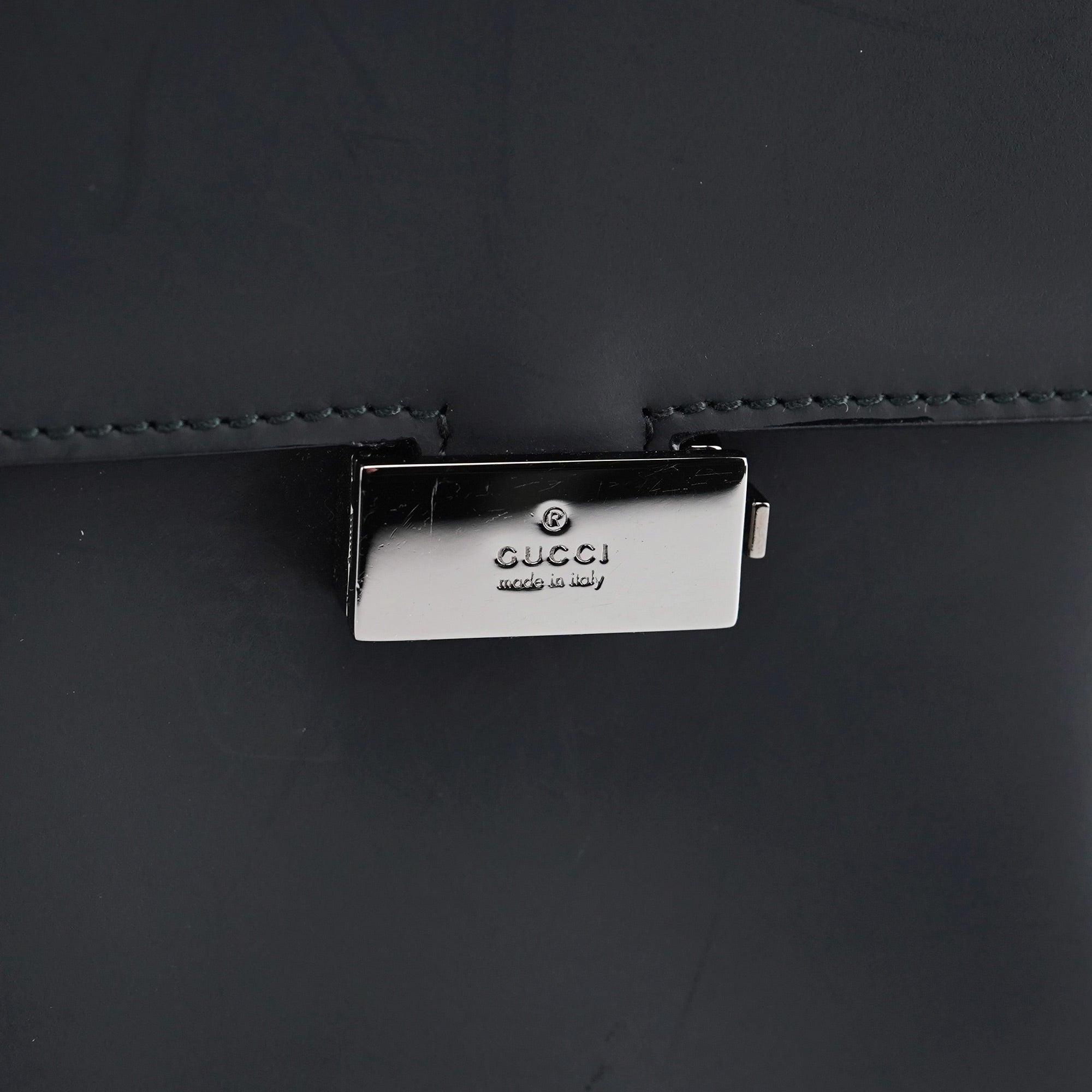 002 1021 Matte Black Leather Dual Pocket Tote Bag