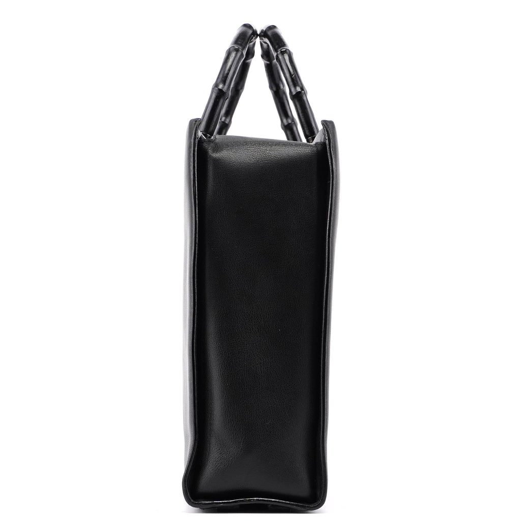 002 1033 Black Leather Bamboo 2-Way Tote Bag