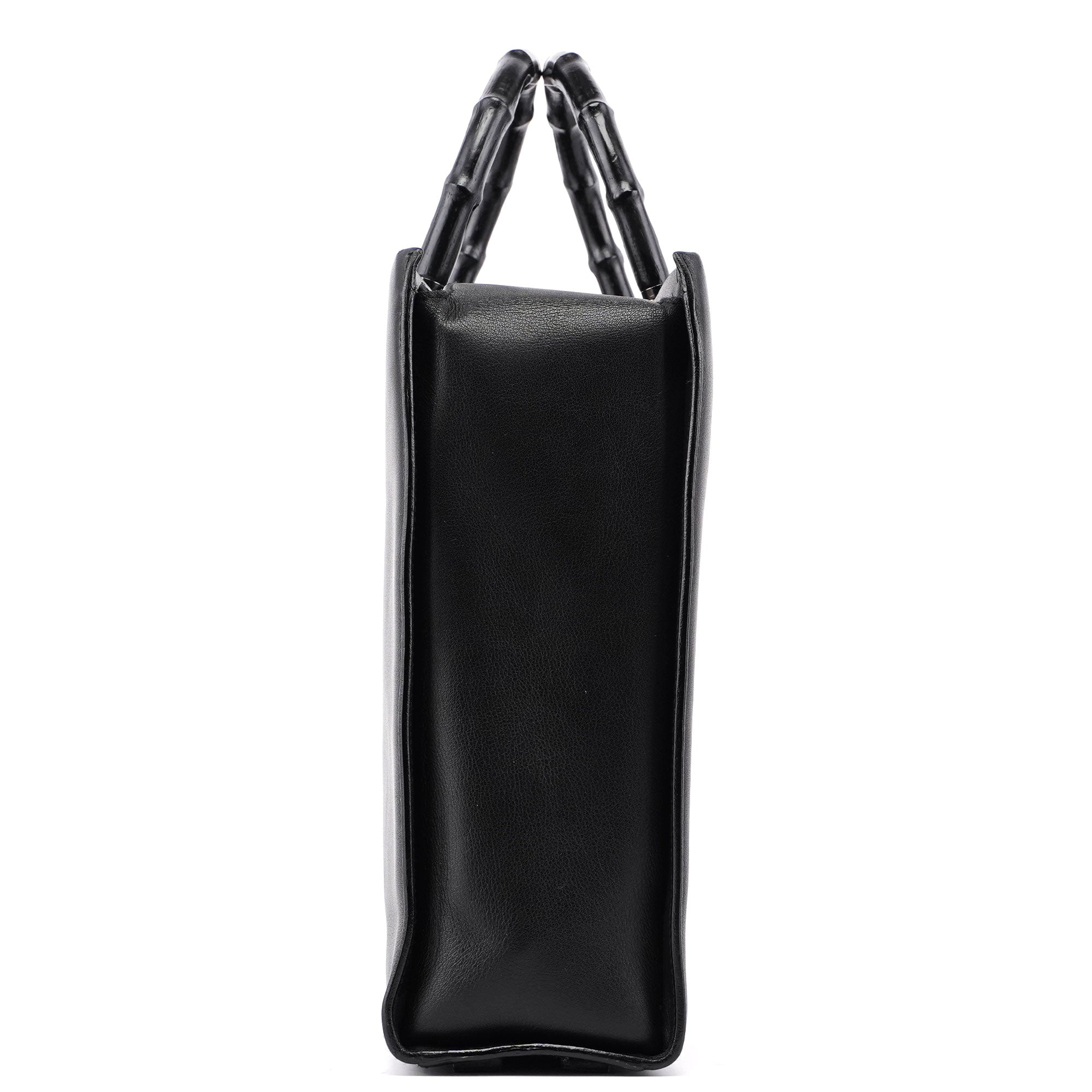 002 1033 Black Leather Bamboo 2-Way Tote Bag