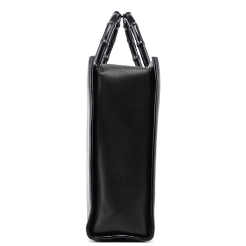 002 1033 Black Leather Bamboo 2-Way Tote Bag