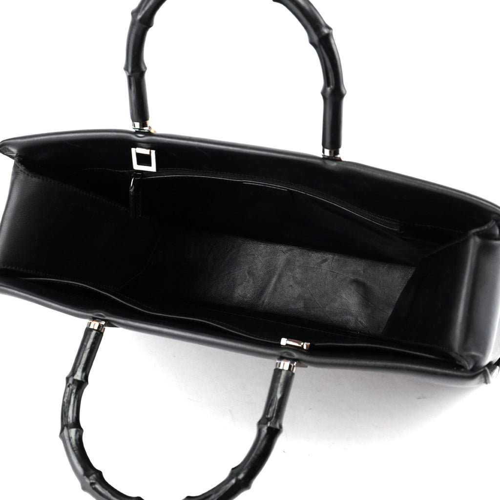 002 1033 Black Leather Bamboo 2-Way Tote Bag