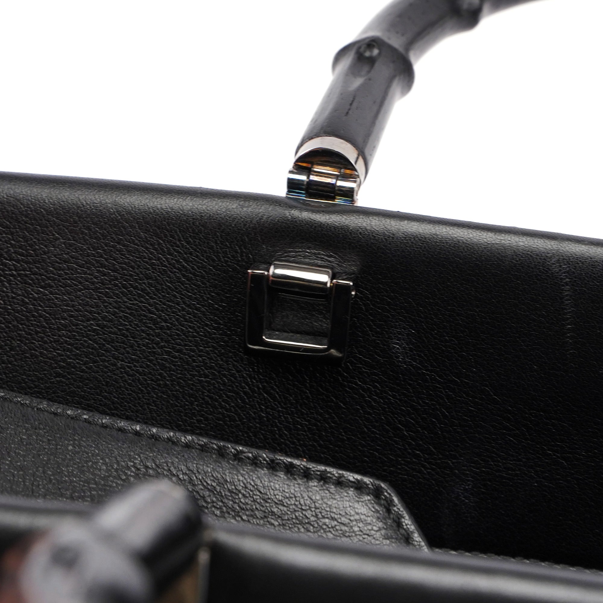 002 1033 Black Leather Bamboo 2-Way Tote Bag