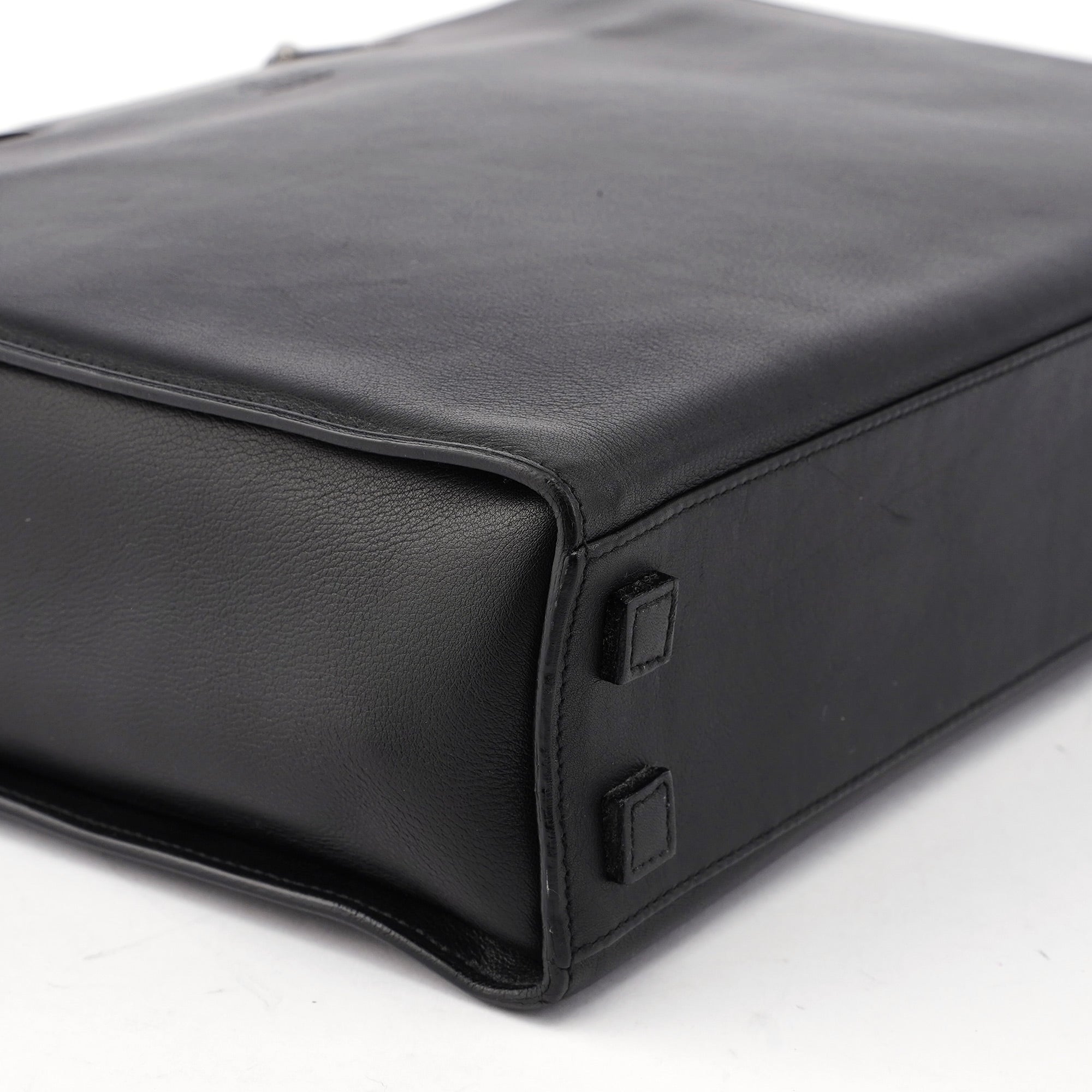 002 1033 Black Leather Bamboo 2-Way Tote Bag