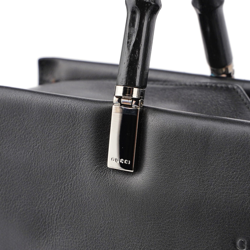 002 1033 Black Leather Bamboo 2-Way Tote Bag
