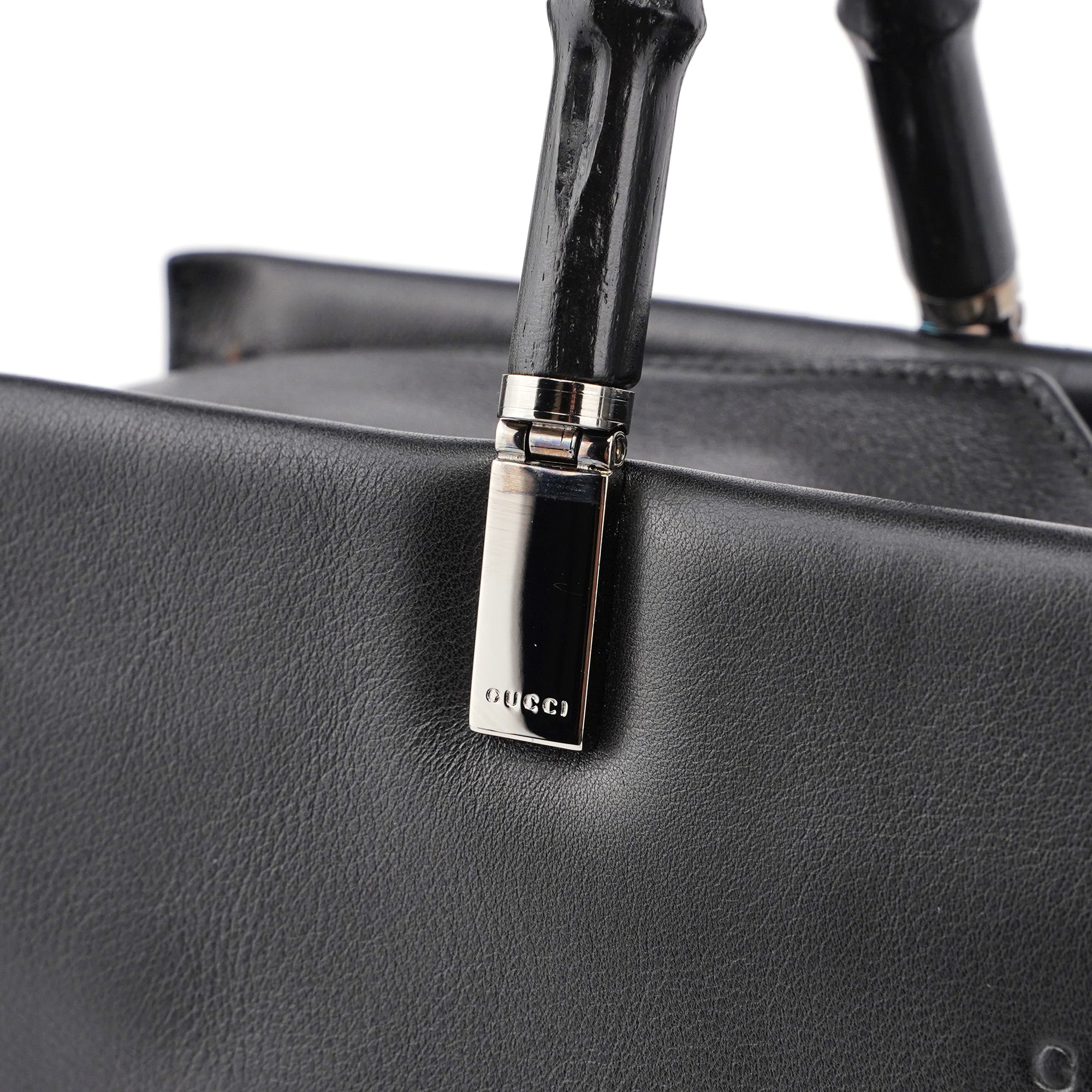 002 1033 Black Leather Bamboo 2-Way Tote Bag