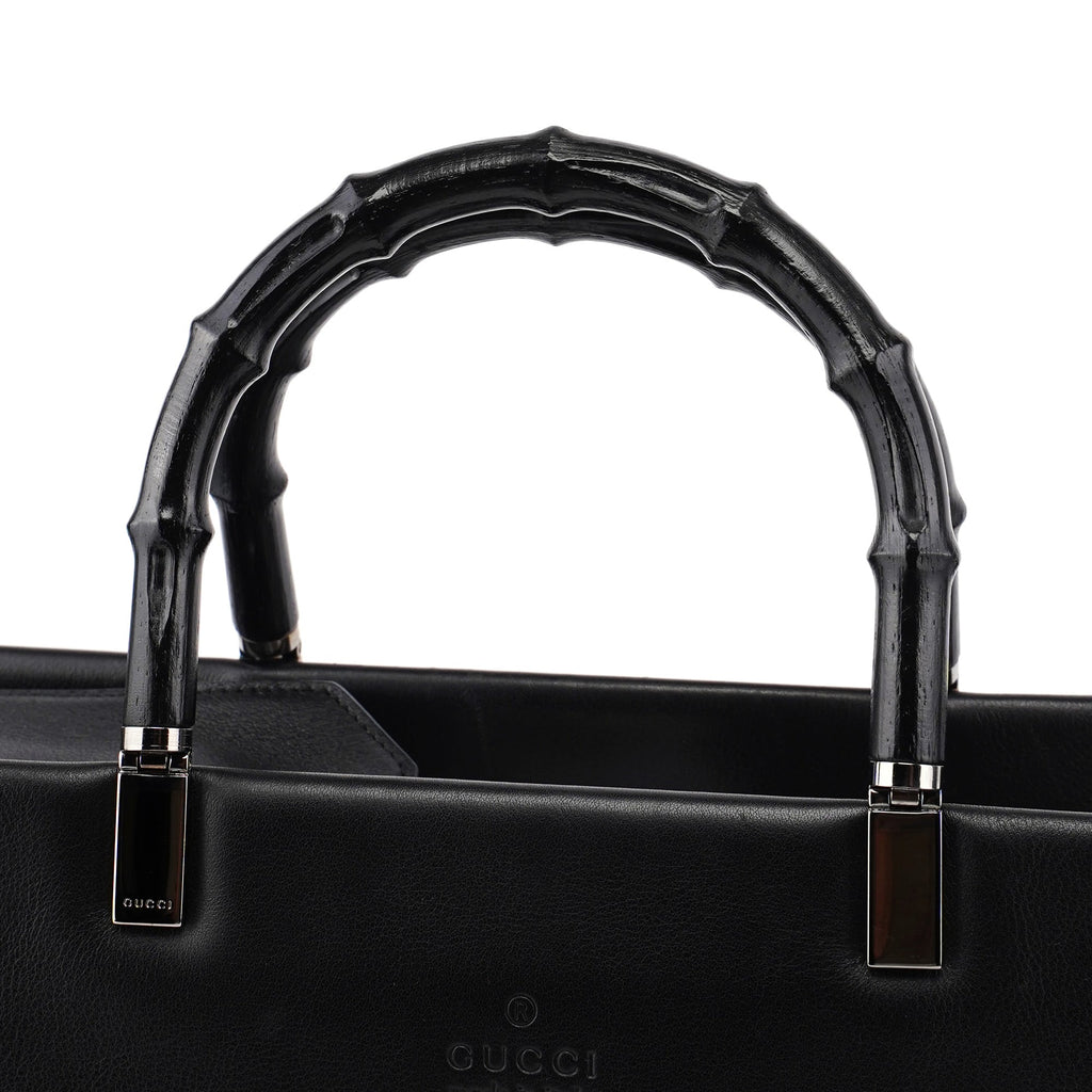 002 1033 Black Leather Bamboo 2-Way Tote Bag