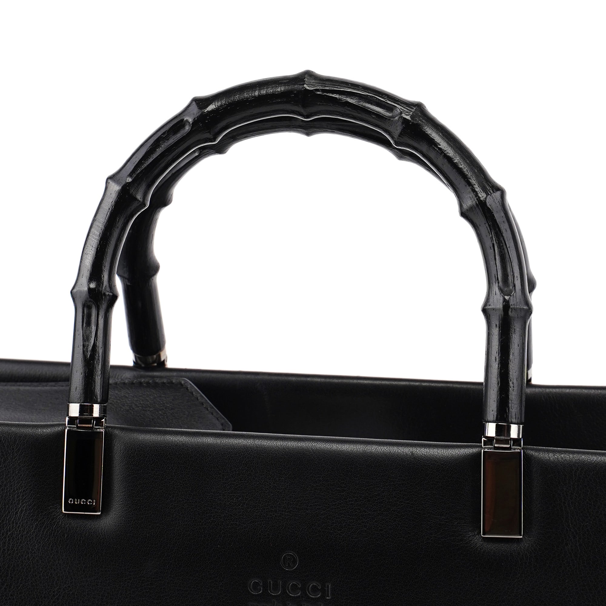 002 1033 Black Leather Bamboo 2-Way Tote Bag
