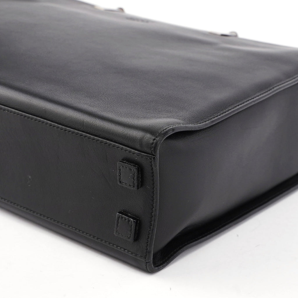 002 1033 Black Leather Bamboo 2-Way Tote Bag