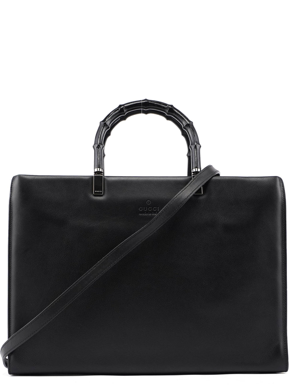 002 1033 Black Leather Bamboo 2-Way Tote Bag