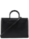002 1033 Black Leather Bamboo 2-Way Tote Bag