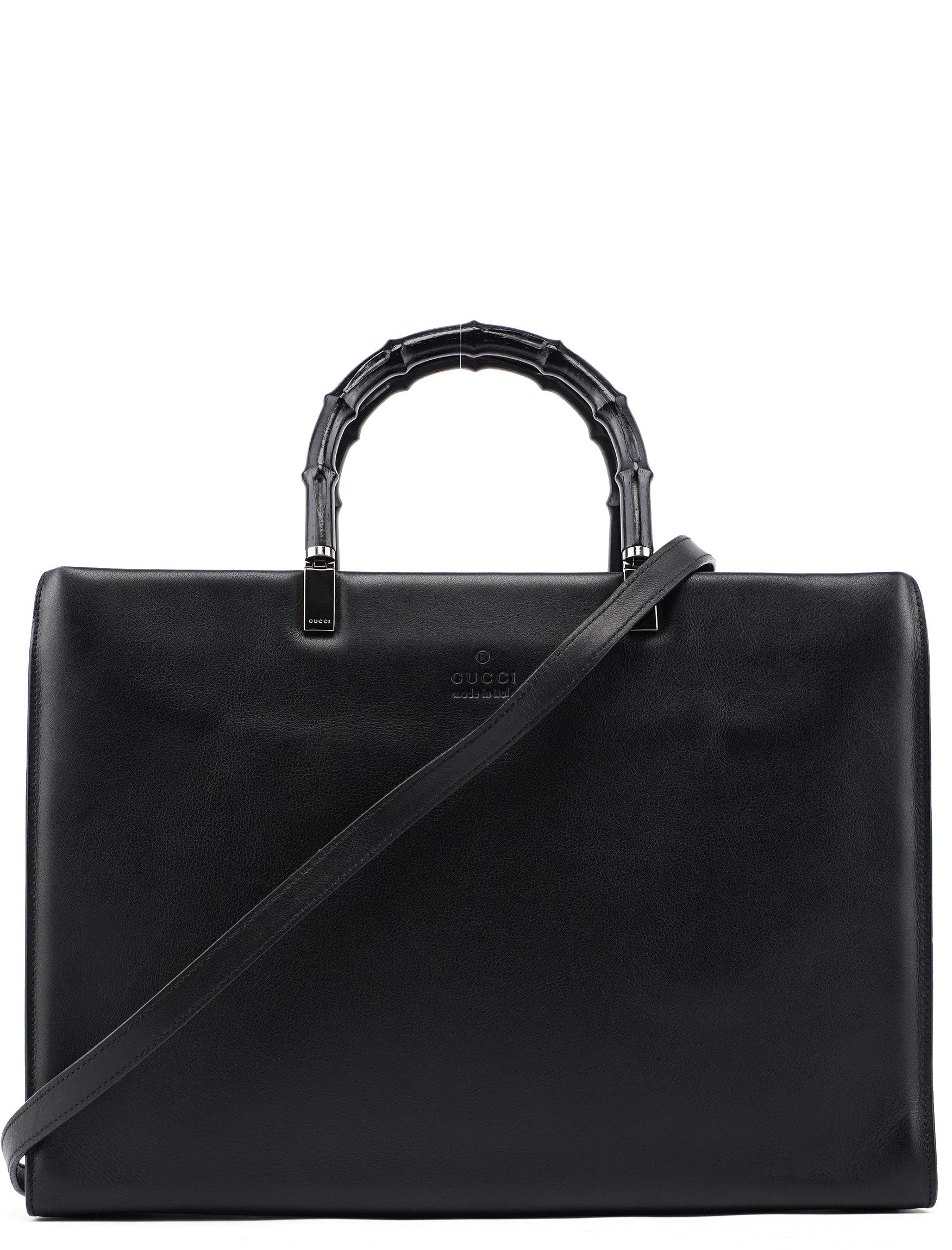 002 1033 Black Leather Bamboo 2-Way Tote Bag