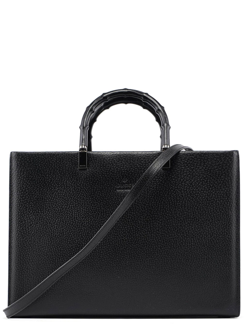 002 1034 Black Leather Bamboo 2-Way Tote Bag