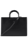 002 1034 Black Leather Bamboo 2-Way Tote Bag