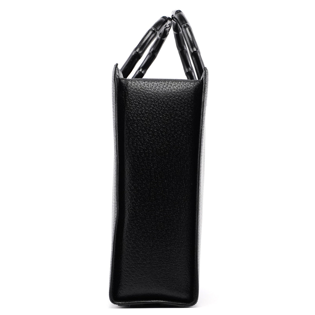 002 1034 Black Leather Bamboo 2-Way Tote Bag