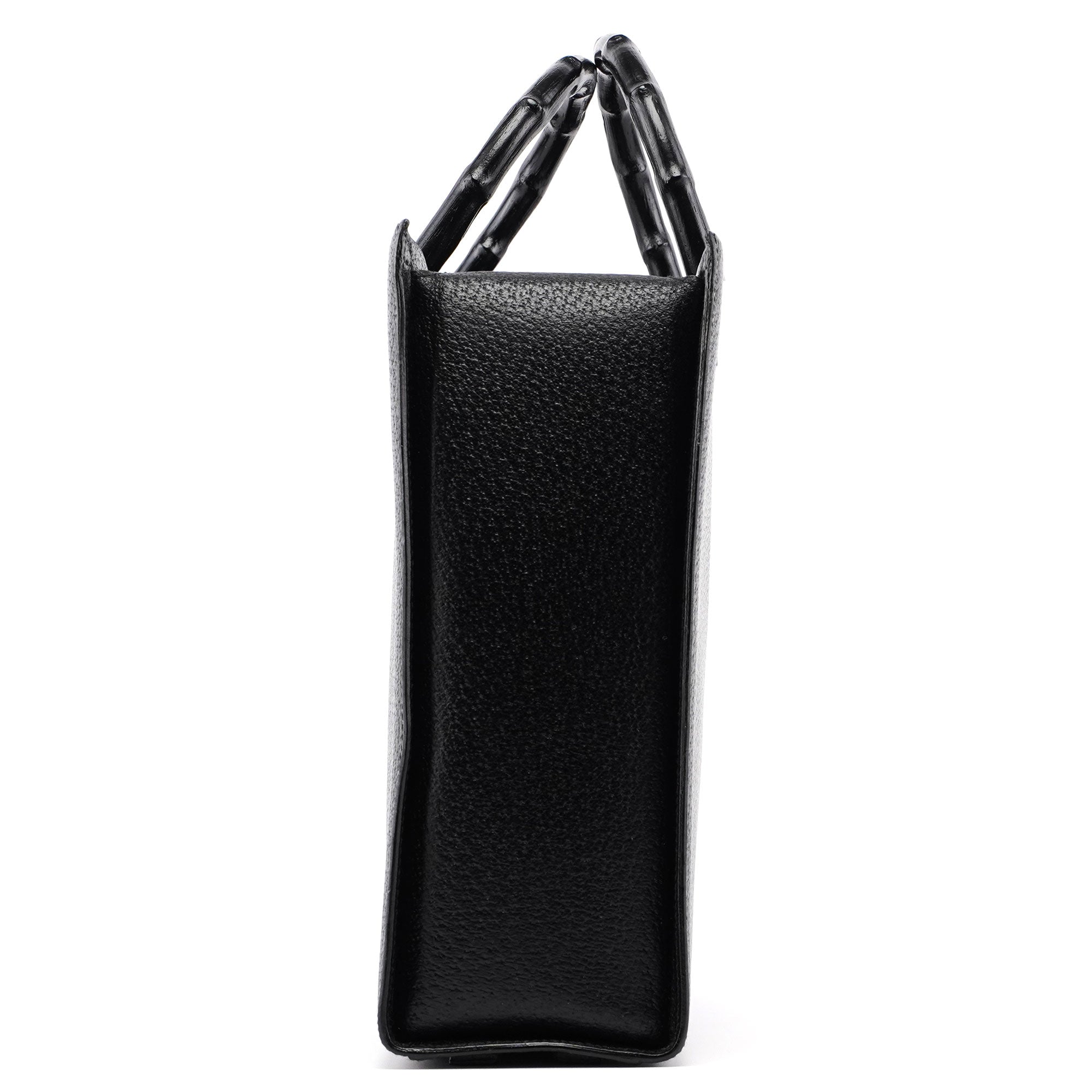 002 1034 Black Leather Bamboo 2-Way Tote Bag