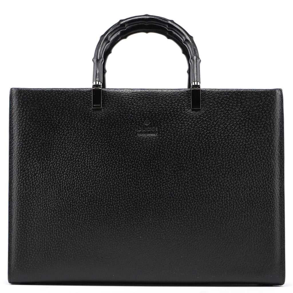 002 1034 Black Leather Bamboo 2-Way Tote Bag