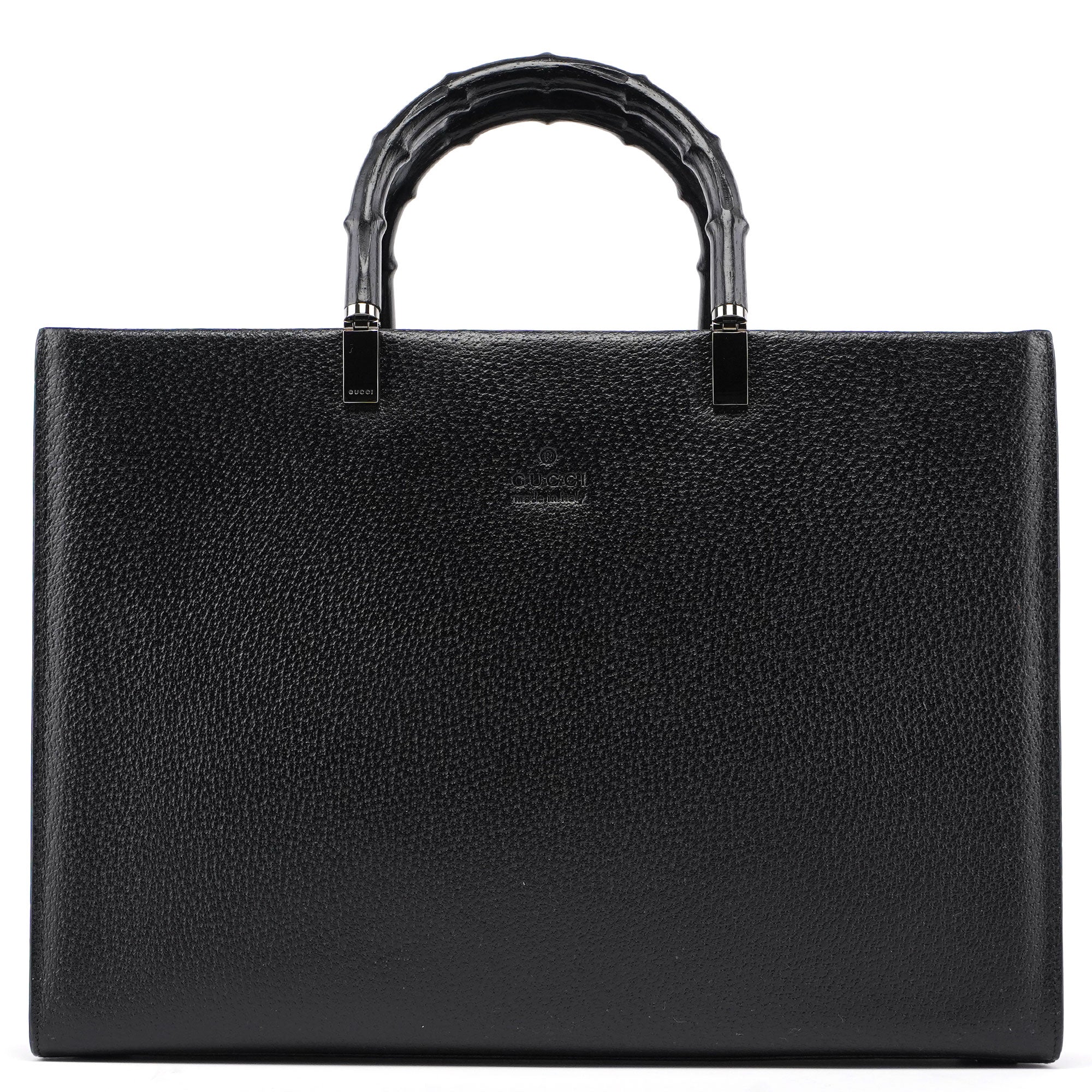 002 1034 Black Leather Bamboo 2-Way Tote Bag