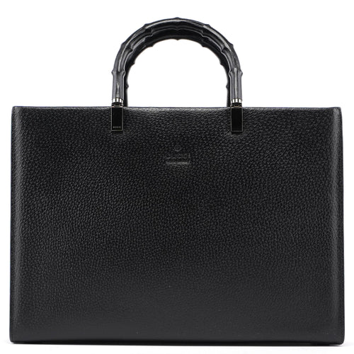 002 1034 Black Leather Bamboo 2-Way Tote Bag