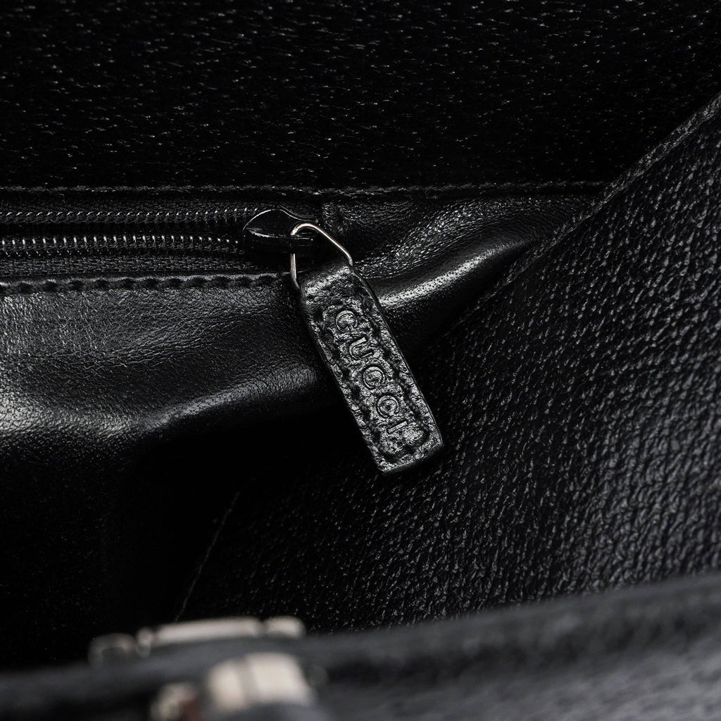 002 1034 Black Leather Bamboo 2-Way Tote Bag