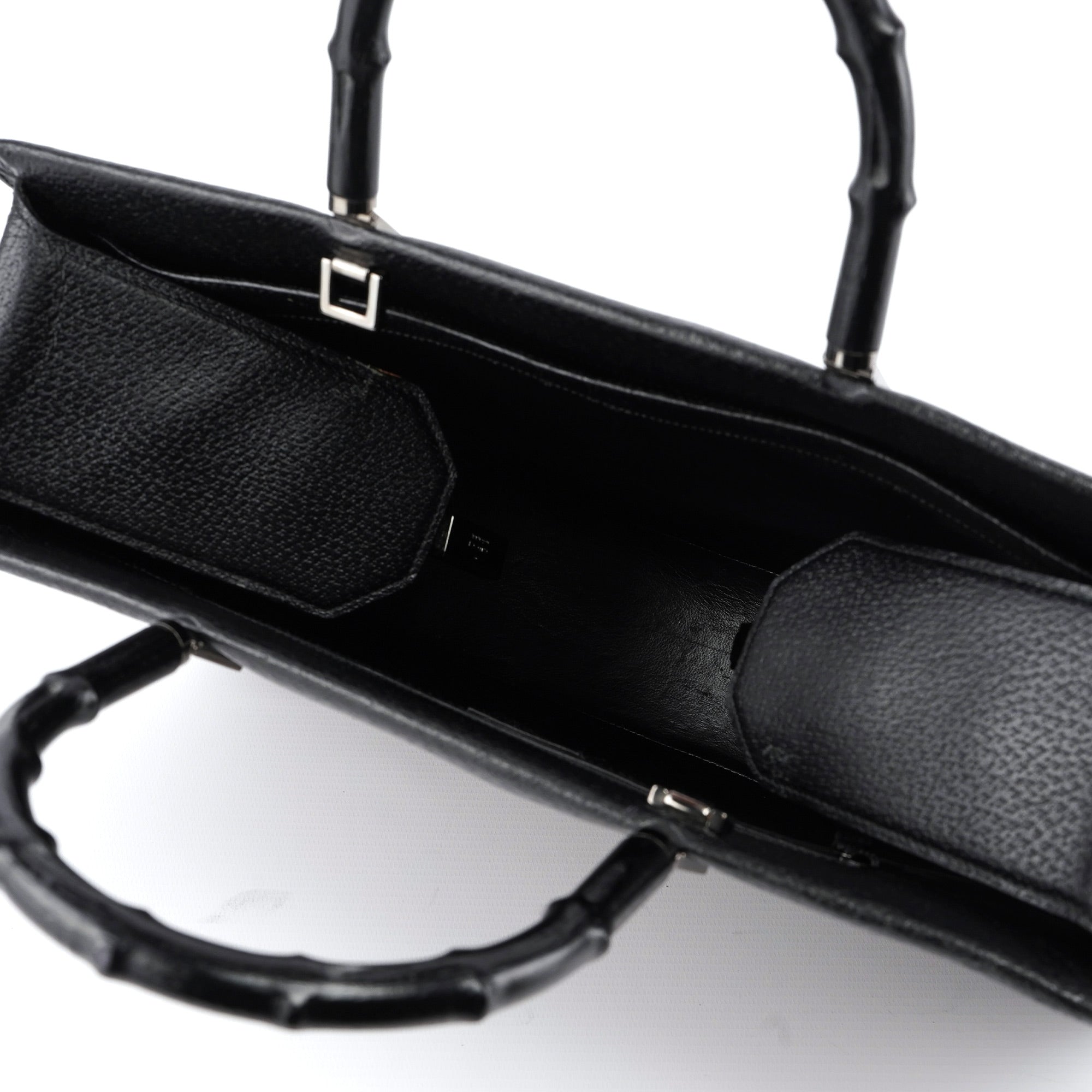 002 1034 Black Leather Bamboo 2-Way Tote Bag