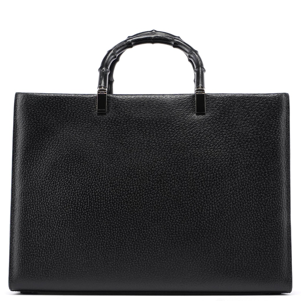 002 1034 Black Leather Bamboo 2-Way Tote Bag