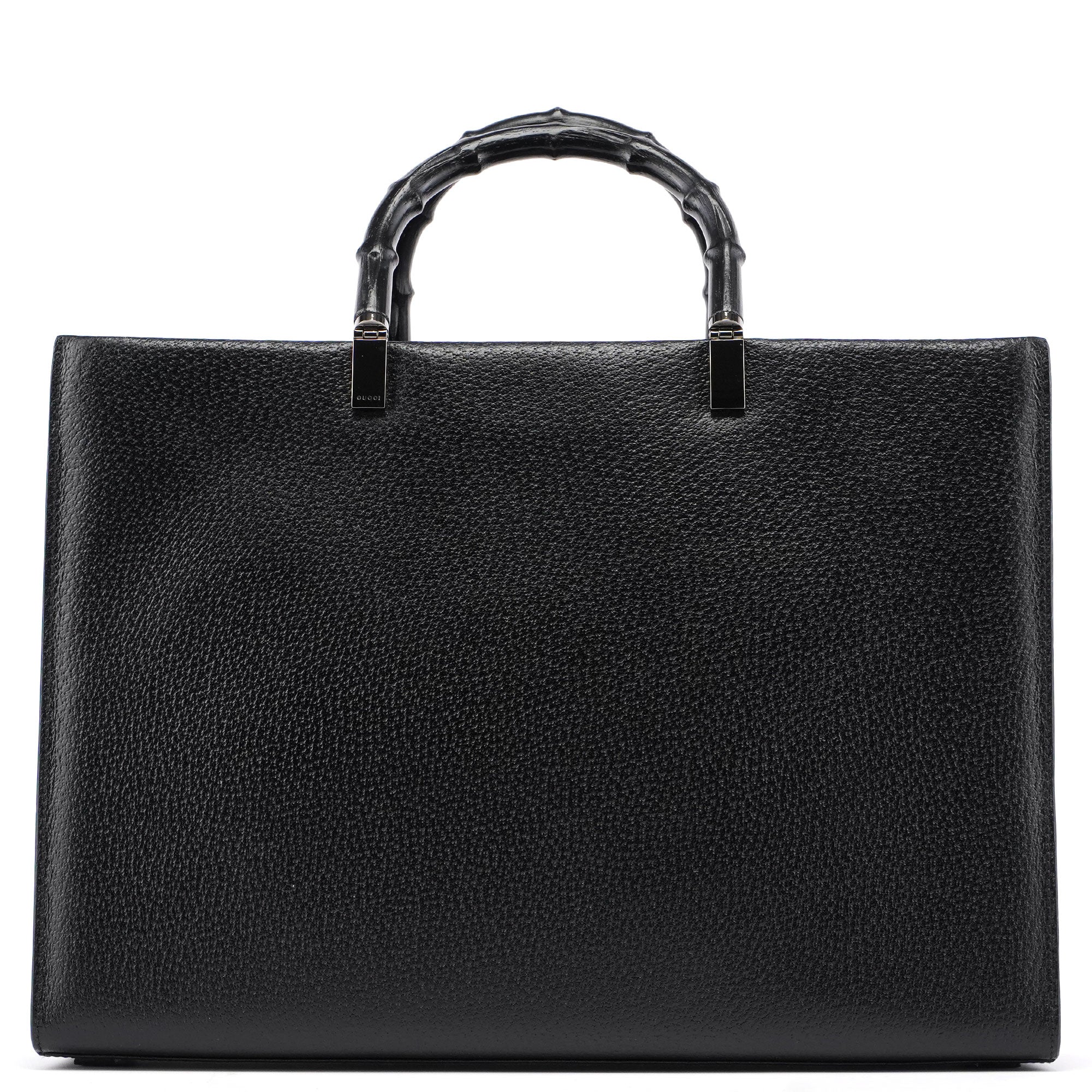 002 1034 Black Leather Bamboo 2-Way Tote Bag