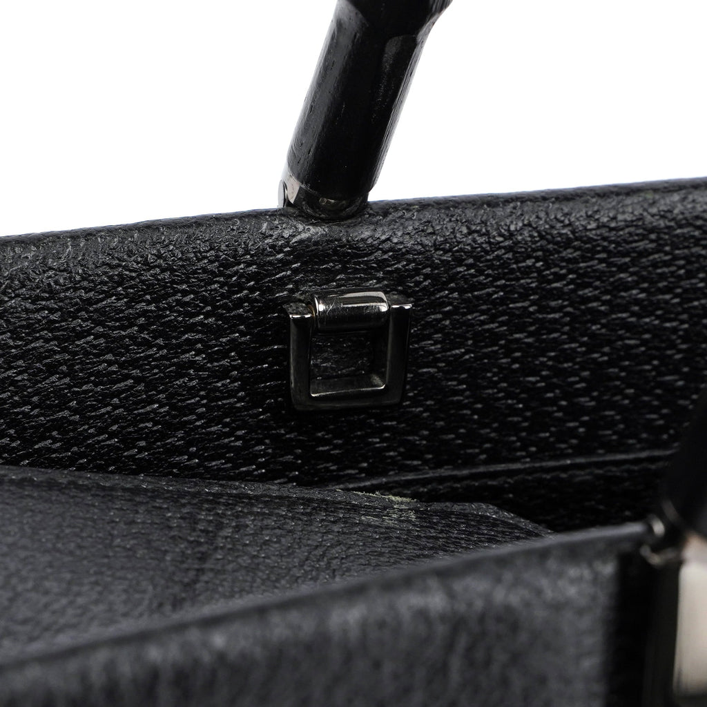 002 1034 Black Leather Bamboo 2-Way Tote Bag