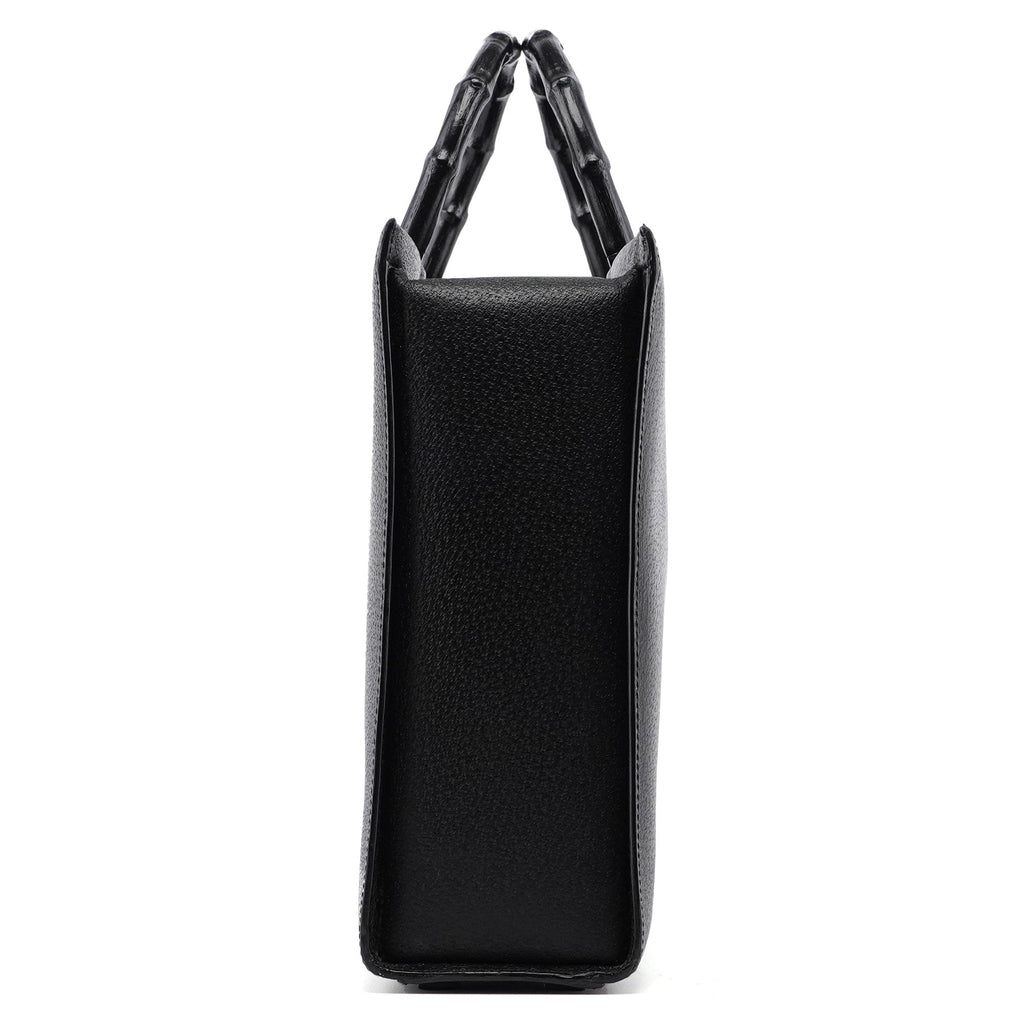 002 1034 Black Leather Bamboo 2-Way Tote Bag
