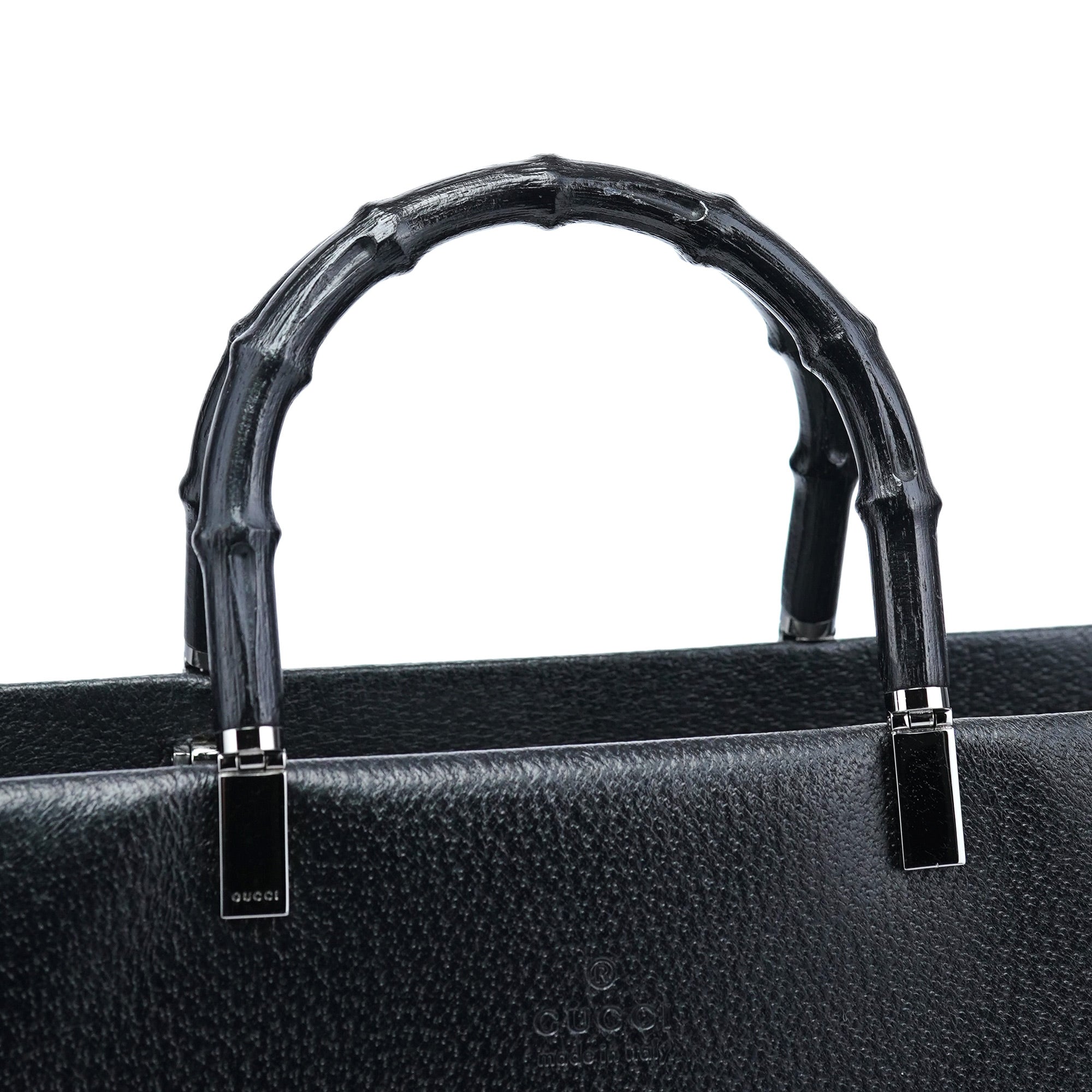 002 1034 Black Leather Bamboo 2-Way Tote Bag