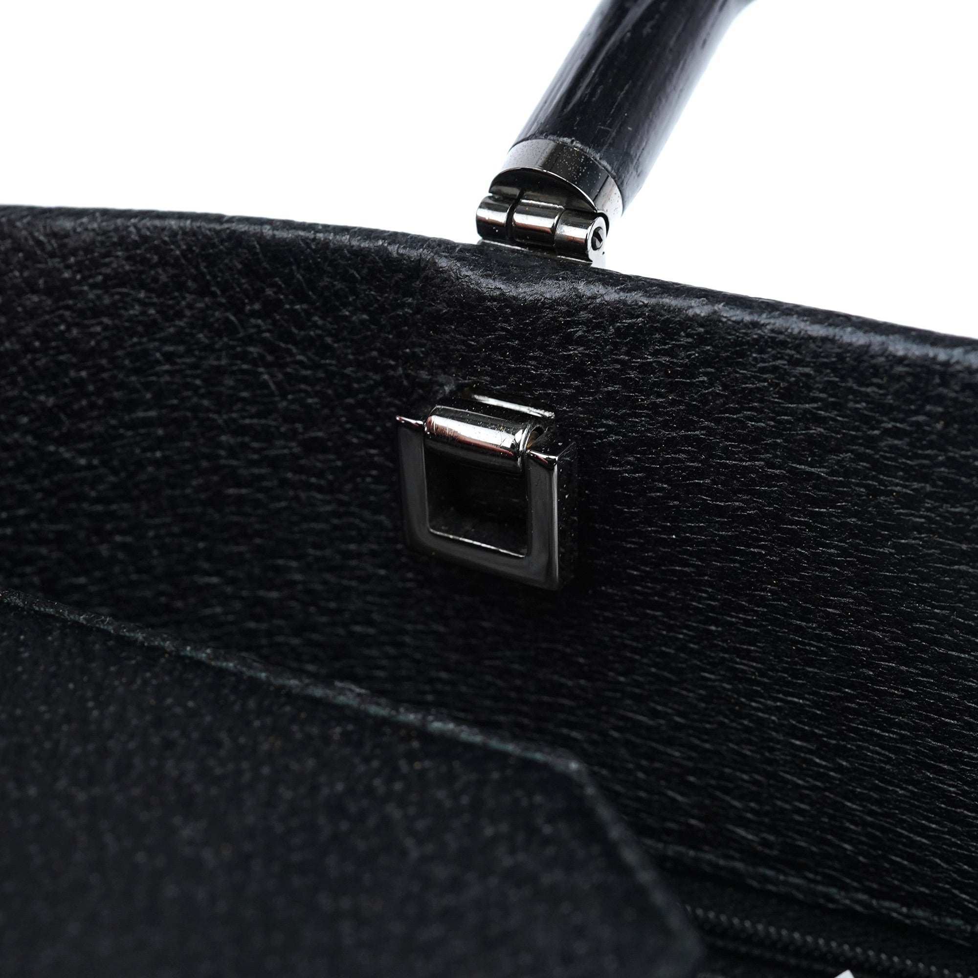 002 1034 Black Leather Bamboo 2-Way Tote Bag