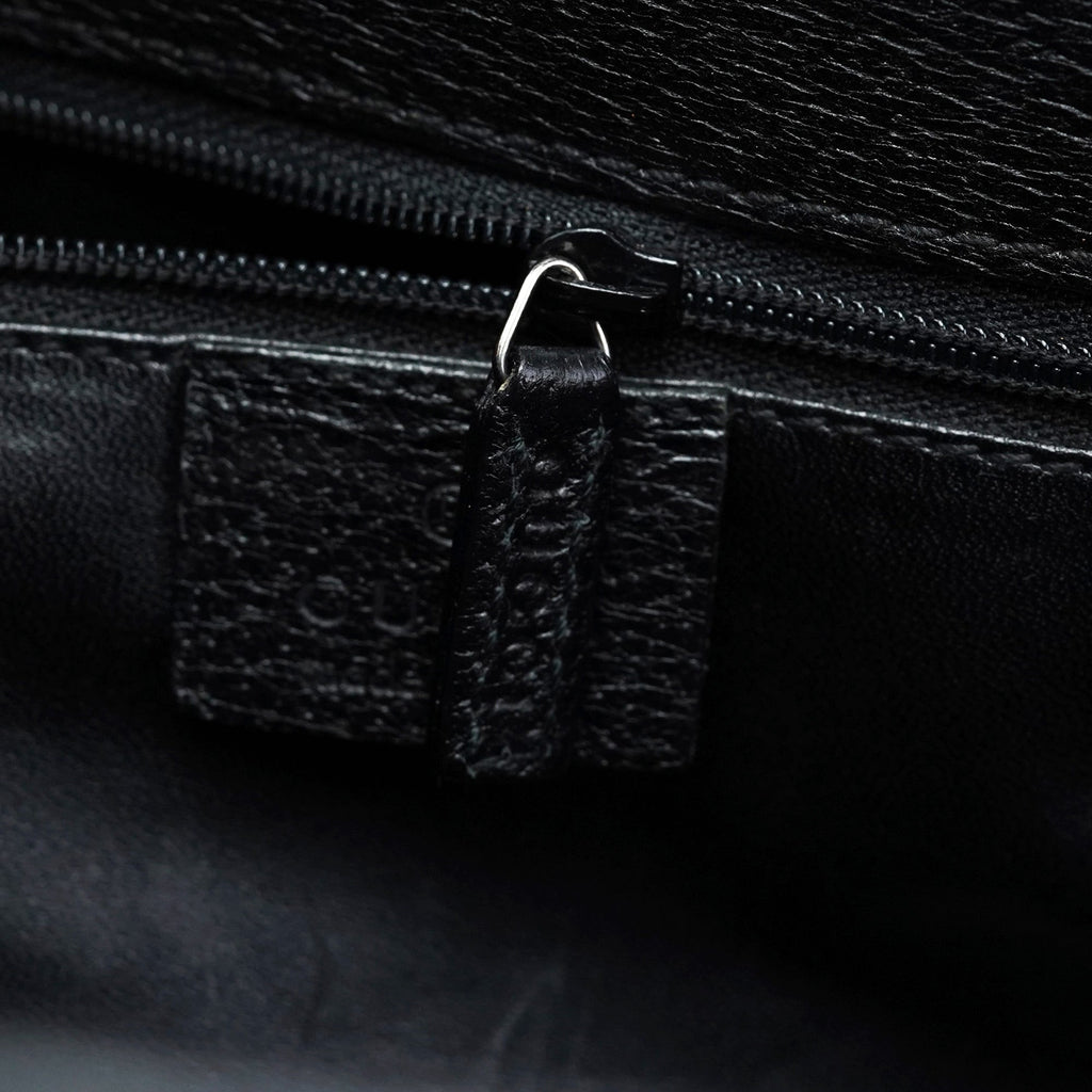 002 1034 Black Leather Bamboo 2-Way Tote Bag