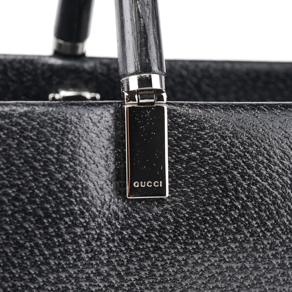 002 1034 Black Leather Bamboo Tote Bag