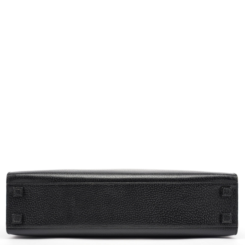 002 1034 Black Leather Bamboo Tote Bag