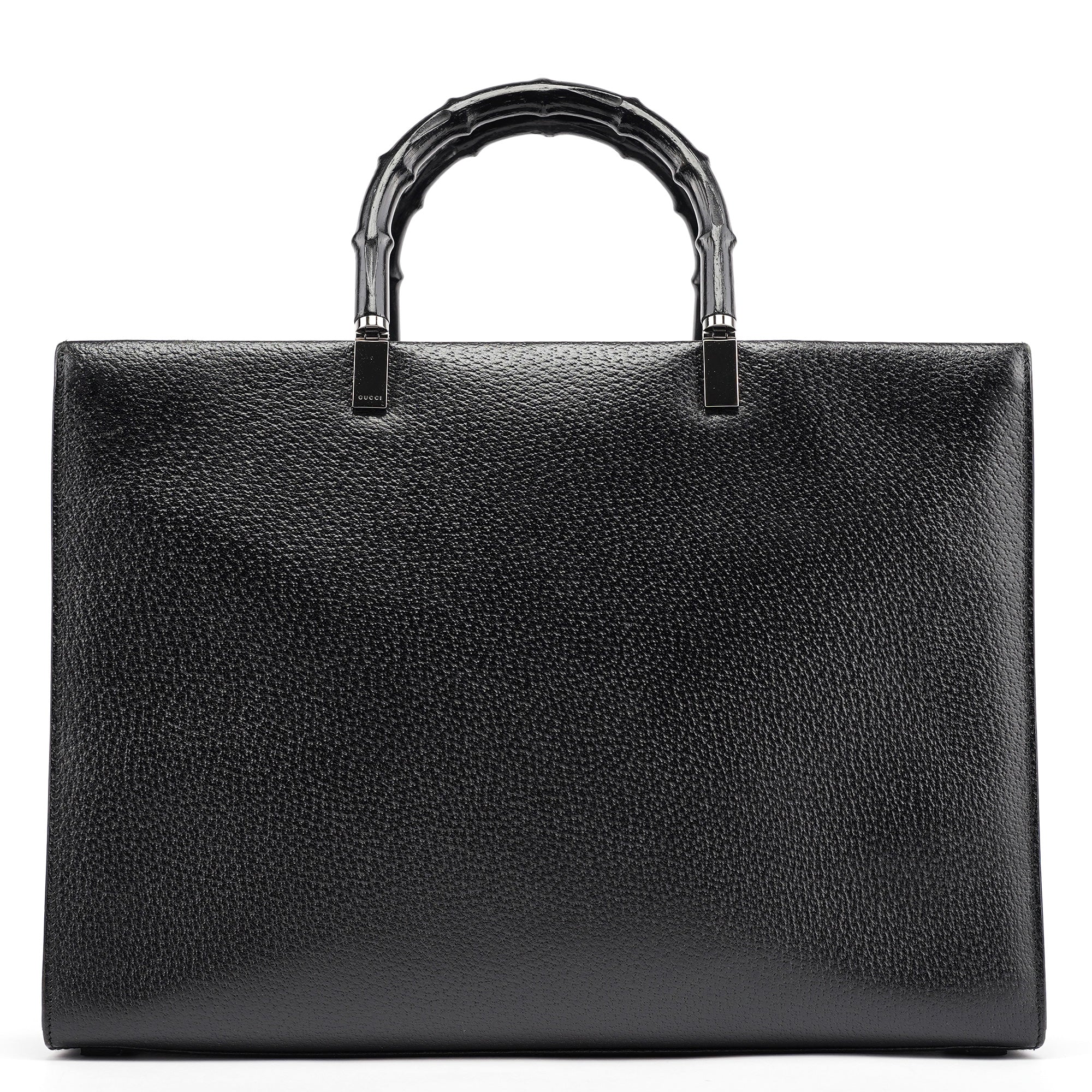 002 1034 Black Leather Bamboo Tote Bag