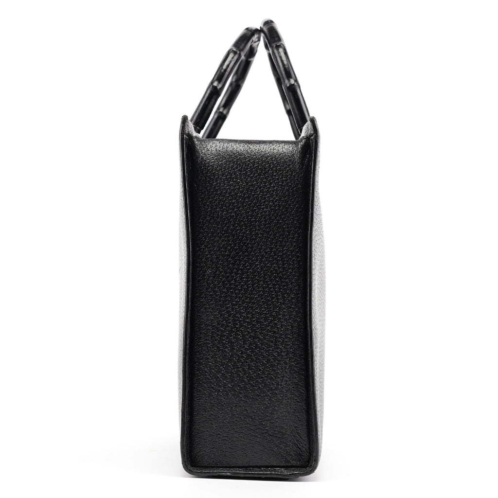 002 1034 Black Leather Bamboo Tote Bag