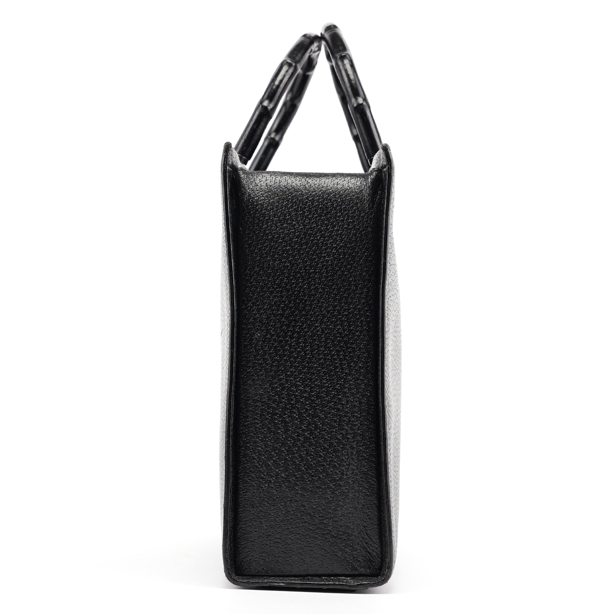 002 1034 Black Leather Bamboo Tote Bag
