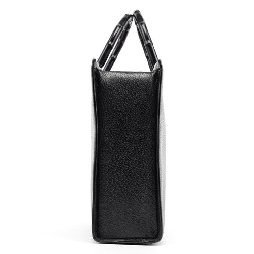 002 1034 Black Leather Bamboo Tote Bag