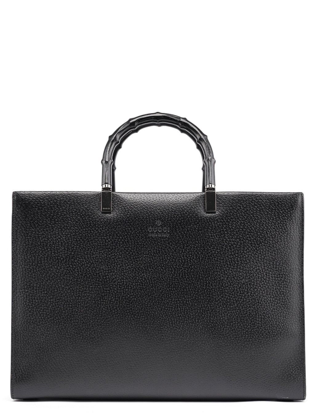 002 1034 Black Leather Bamboo Tote Bag