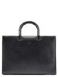 002 1034 Black Leather Bamboo Tote Bag