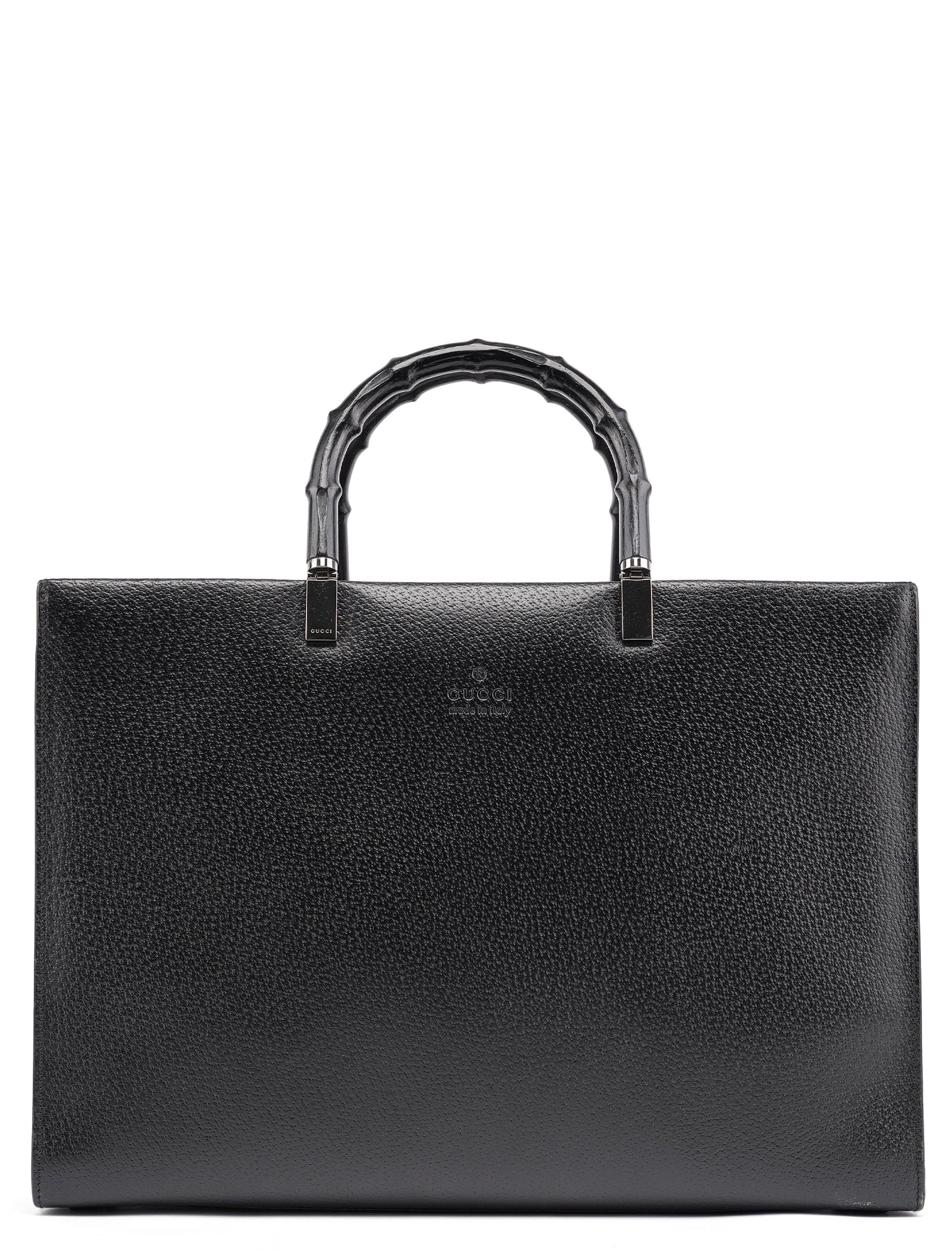 002 1034 Black Leather Bamboo Tote Bag