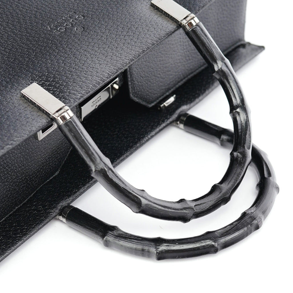 002 1034 Black Leather Bamboo Tote Bag