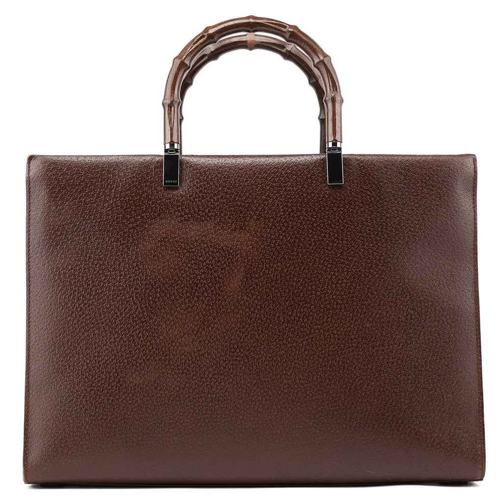 002 1034 Brown Leather Bamboo 2-Way Tote Bag