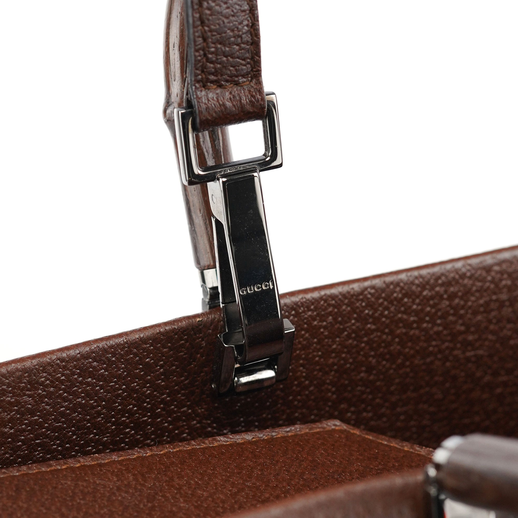 002 1034 Brown Leather Bamboo 2-Way Tote Bag