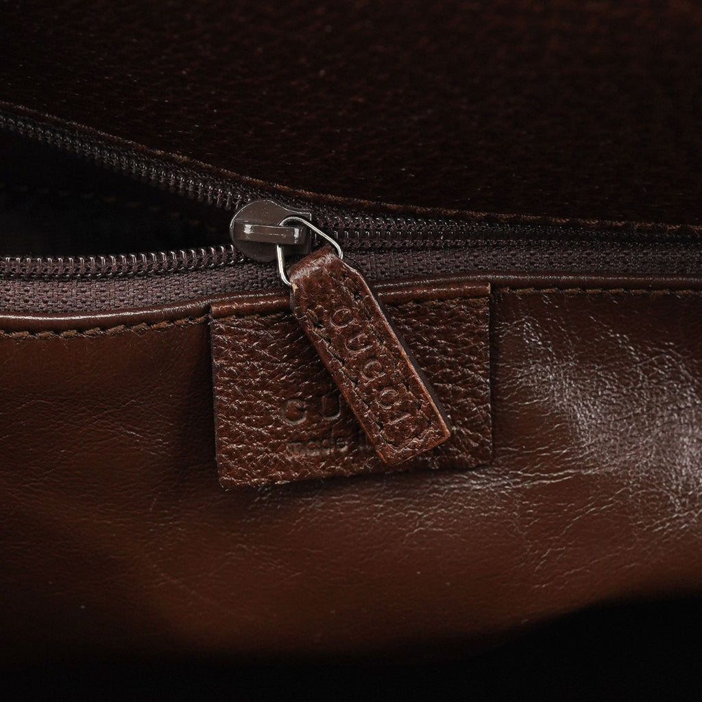 002 1034 Brown Leather Bamboo 2-Way Tote Bag