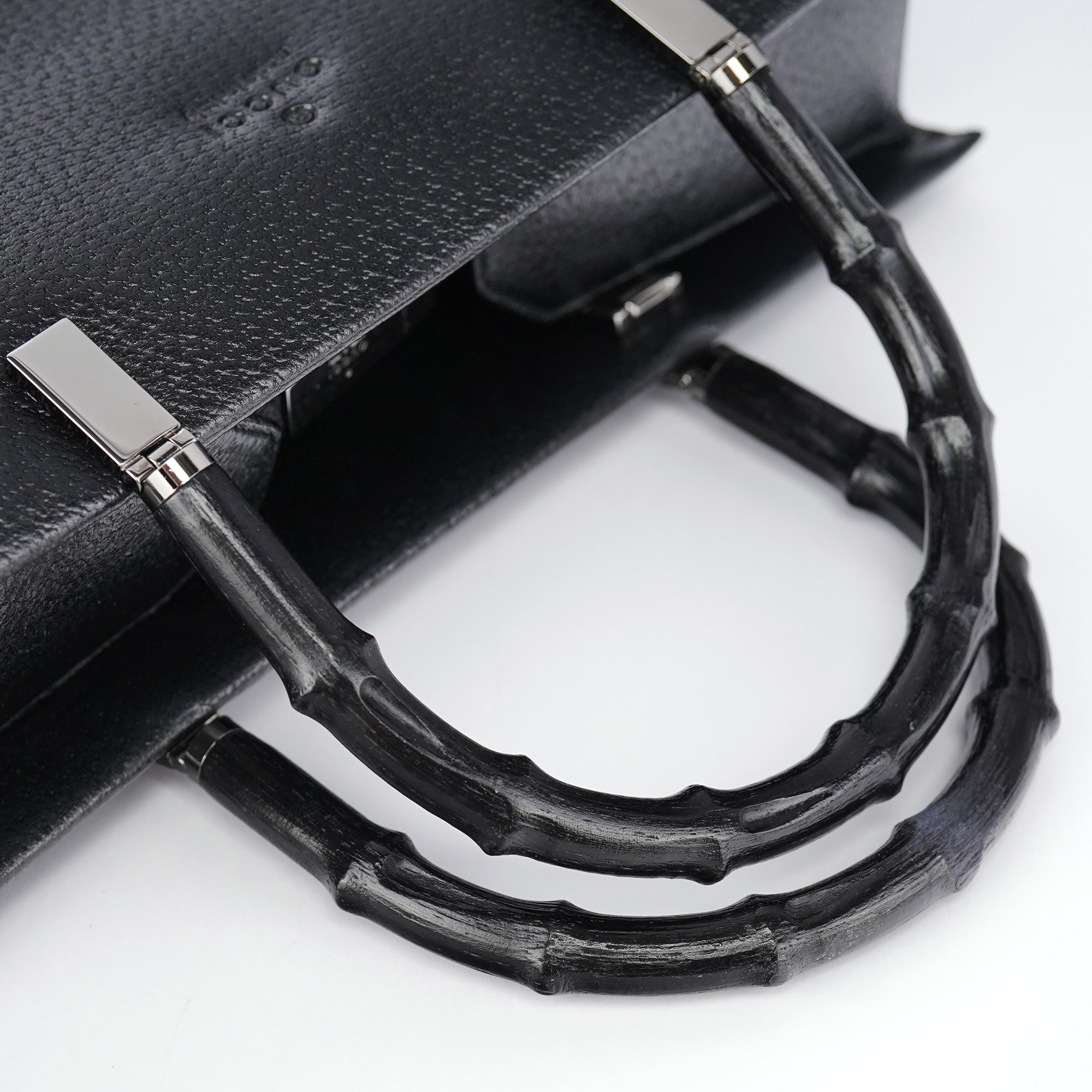 002 1035 Black Leather Bamboo 2-Way Tote Bag