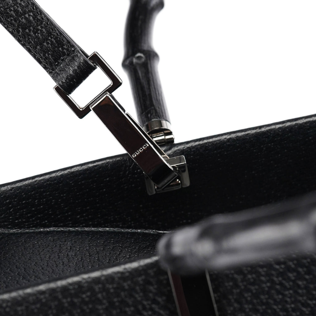 002 1035 Black Leather Bamboo 2-Way Tote Bag